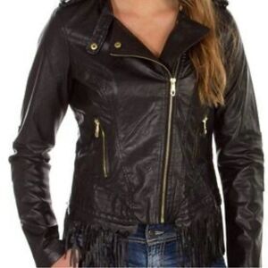 Steve Madden fringe Faux Leather Jacket Size Large